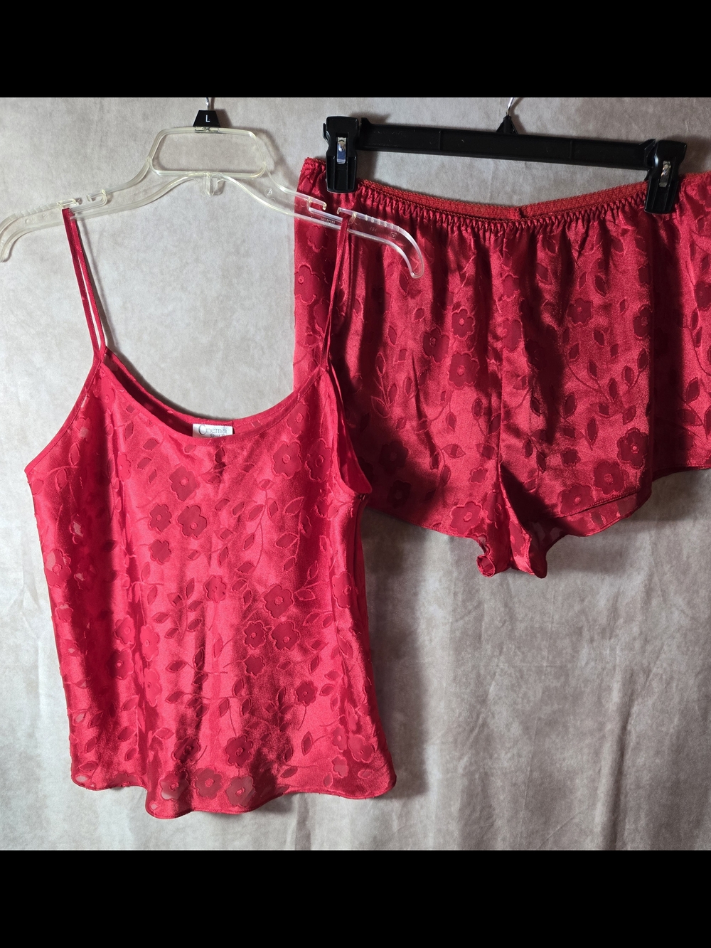 Floral Jacquard Red Cami & Shorts Sleep Set